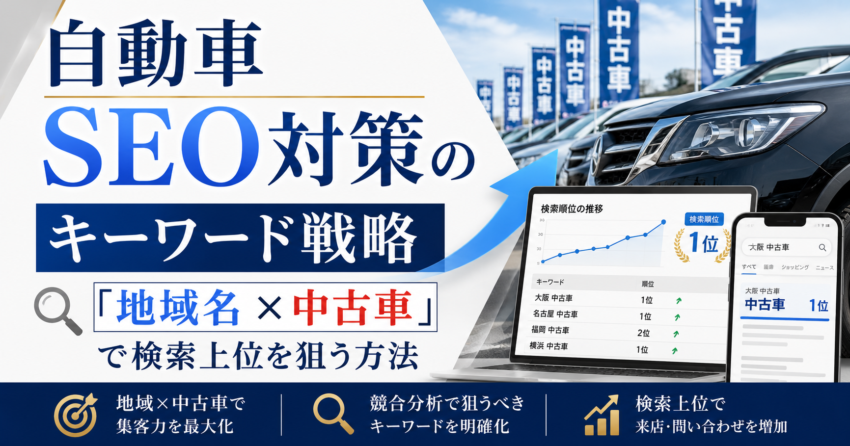 自動車SEO対策のキーワード戦略｜「地域名×中古車」で検索上位を狙う方法