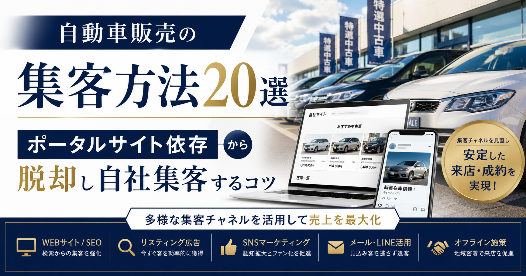 自動車販売の集客方法20選｜ポータルサイト依存から脱却し自社集客するコツ